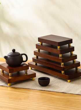 新中式铜脚花瓶铜摆件实木佛像摆件底座工艺品家居装饰木托加高台