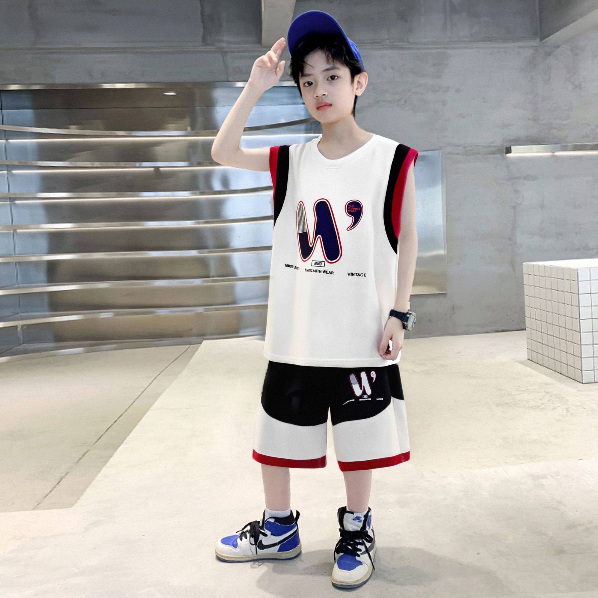 儿童运动服夏季薄款男童背心套装球服速干衣中大童宽松t恤短裤,淘宝优惠券,粉丝福利购,淘宝优惠卷