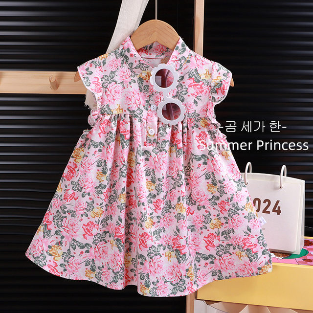 Girls dress, stylish summer thin floral A-line skirt, camisole dress for girls, cute princess dress for children