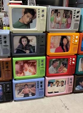 怀旧70-80年代14寸复古黑白电视机灯箱装饰摆件火锅店软装道具