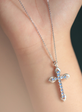 精选天然月光石纯银电镀白金镶嵌