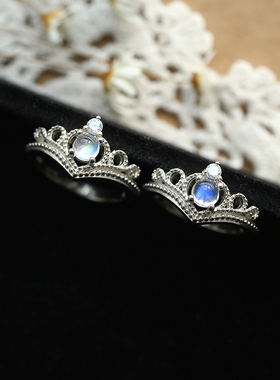 天然斯里兰卡月光石皇冠纯银戒指