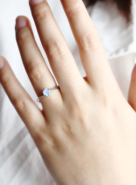 六爪戒指钻石切面月光纯银镀18K