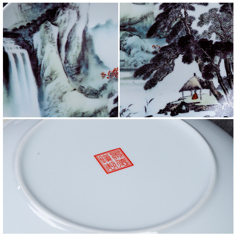 景德镇陶瓷器十寸山水画装饰盘挂盘坐盘家居博古架办公室工艺摆件,淘宝优惠券,粉丝福利购,淘宝优惠卷