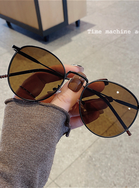 韩版金属框圆形气质女黑色ins