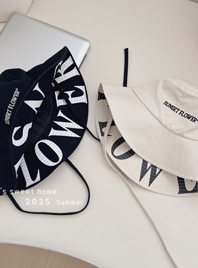 泰国小众设计翻帽檐字母渔夫帽