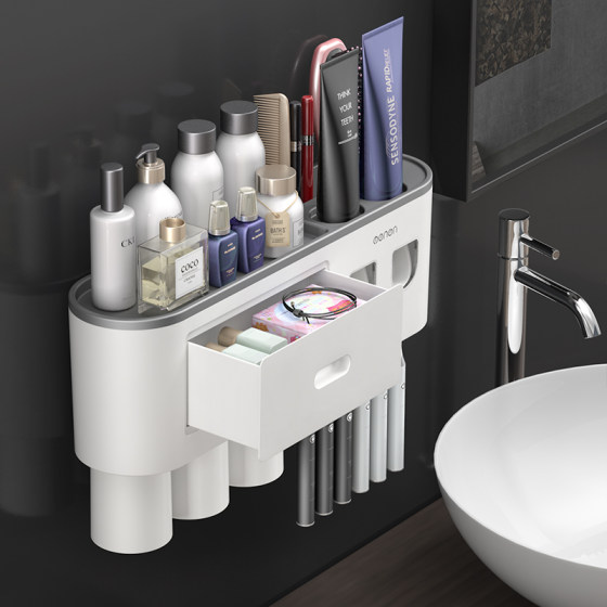 Multifunctional toothbrush storage rack wall-mounted toothpaste squeezer