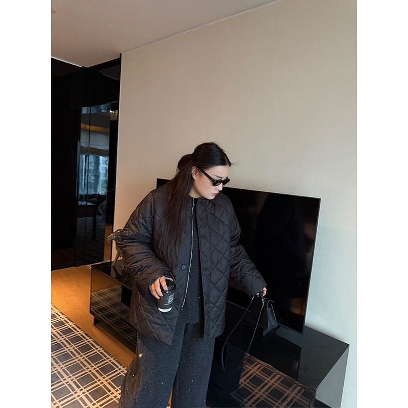 铅笔小鑫大码女装保暖夹棉灯芯绒复古翻领拼接菱格棉服,淘宝优惠券,粉丝福利购,淘宝优惠卷