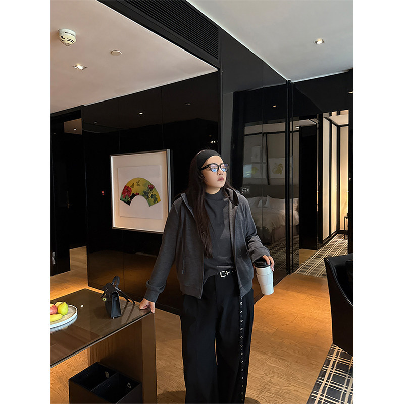 铅笔小鑫大码女装 连帽抽绳 复古纯色 显瘦拉链卫衣外套,淘宝优惠券,粉丝福利购,淘宝优惠卷