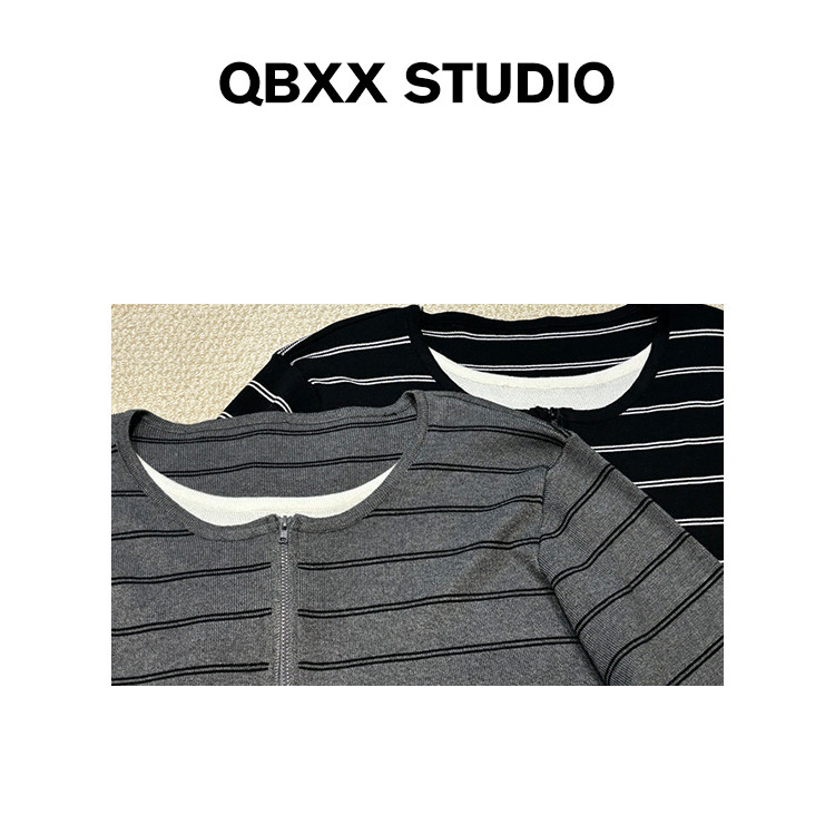 铅笔小鑫大码女装 休闲宽松吸睛叠搭假两件条纹针织长袖T恤,淘宝优惠券,粉丝福利购,淘宝优惠卷