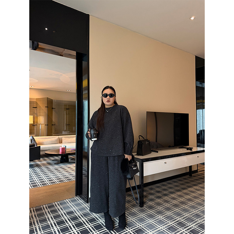 铅笔小鑫大码女装显瘦CP高品两件套亮片上衣+裤子套装,淘宝优惠券,粉丝福利购,淘宝优惠卷