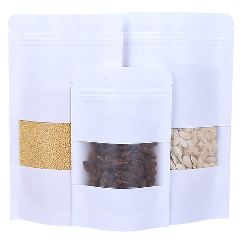 白色牛皮纸袋磨砂开窗自立自封袋猫狗粮干果食品包装袋定制100个 - 图3