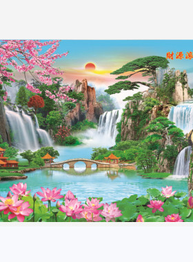 山水画风景水果喜庆靠山墙画