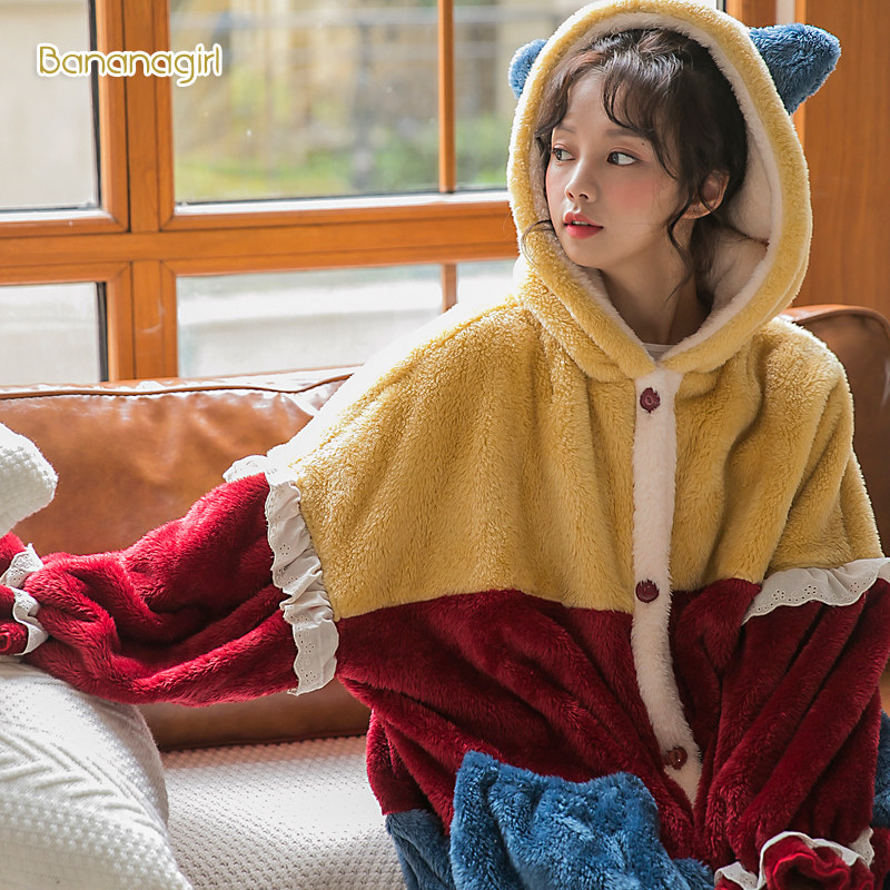 bananagirl秋冬珊瑚绒情侣长款睡衣 bananagirl睡衣/家居服套装