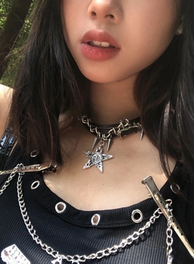 星星铆钉choker亚文化配饰哥特暗黑女Y2K辣妹颈链小众朋克锁骨链