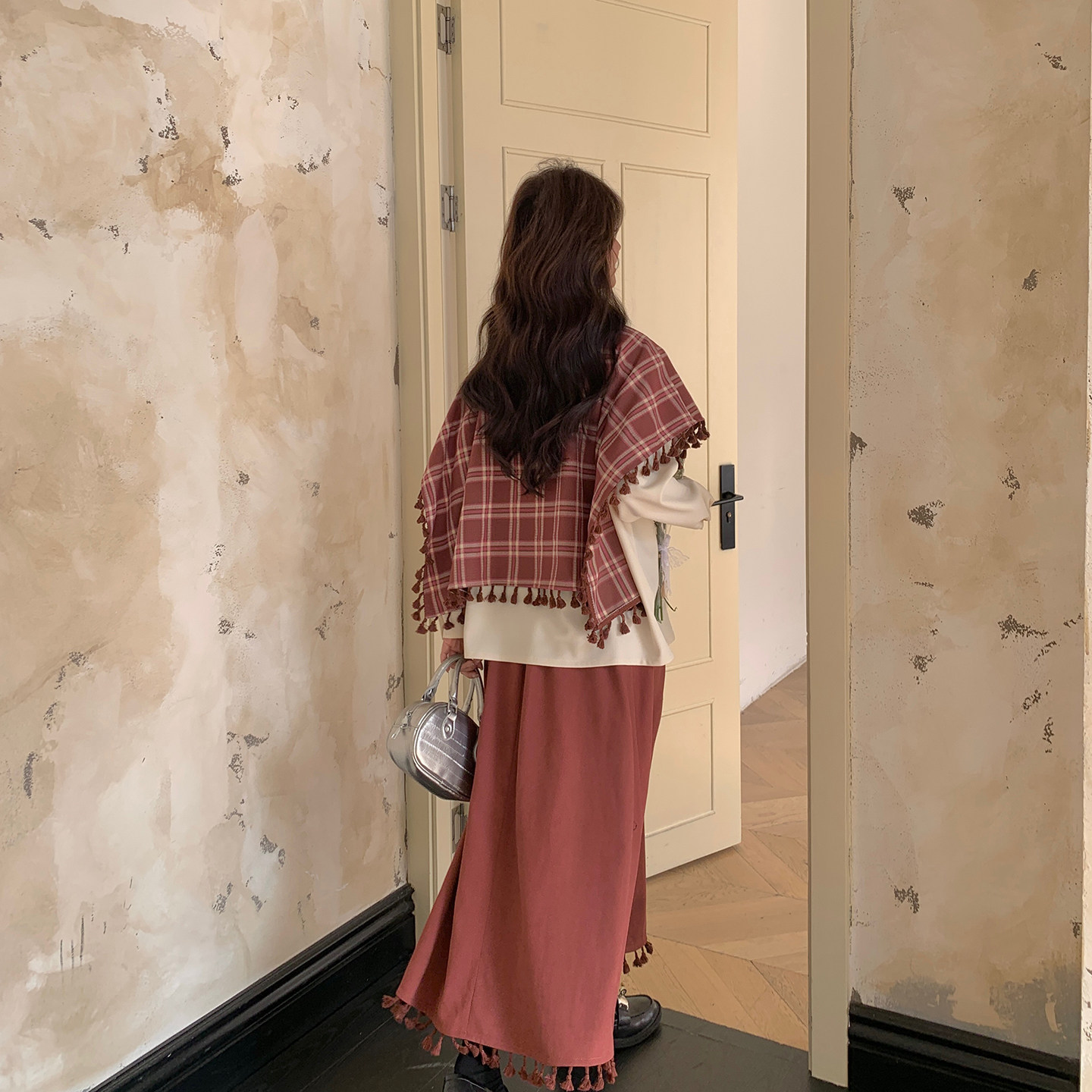 甜美气质格纹披肩斗篷衬衫套装女春季2026新款一整套半身裙两件套,淘宝优惠券,粉丝福利购,淘宝优惠卷