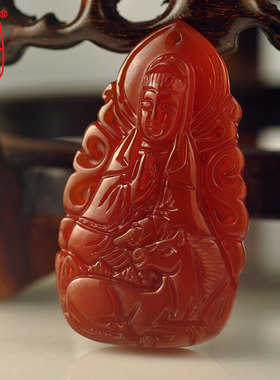 红玉髓精雕生肖本命佛配证书吊坠