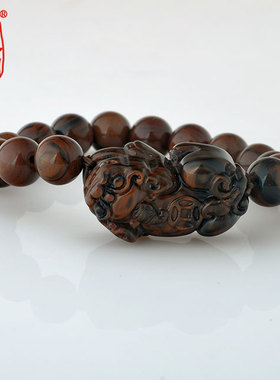 祥安阁金丝红曜貔貅手链手串手珠(10MM)男款女款