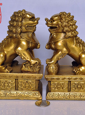 祥安阁铜狮子摆件 摸摸狮子头家居办公室摆设