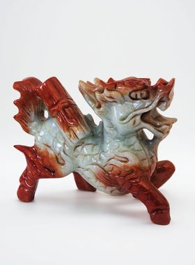 岫玉麒麟招财摆件玉石麒麟一对办公室客厅玄关书房乔迁送礼