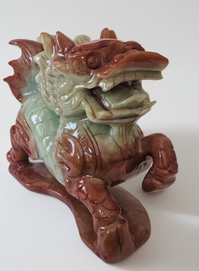 岫玉麒麟招财摆件玉石麒麟一对办公室客厅玄关书房乔迁送礼