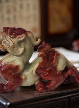 天然玉石貔貅摆件岫玉貔貅玄关摆设店铺开业礼品客厅公母一对皮丘