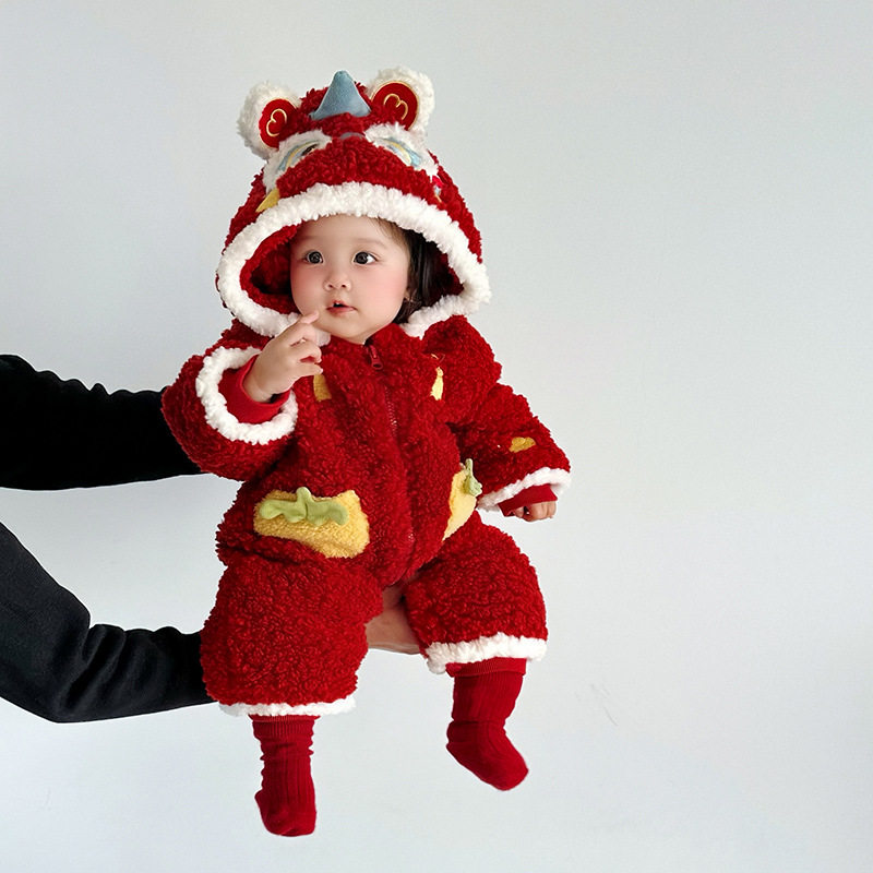 中式婴儿绒面红色连体衣喜庆周岁满月爬爬服加厚新生儿喜庆拜年服,淘宝优惠券,粉丝福利购,淘宝优惠卷