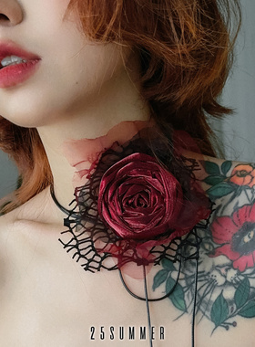 25SUMMER原创黑红花朵女复古颈花