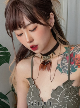 25SUMMER羽毛皮条天然石女颈圈