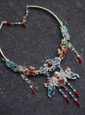 烧蓝璎珞汉服配饰古风烧蓝华丽大项圈古风项圈璎珞秋冬天项圈