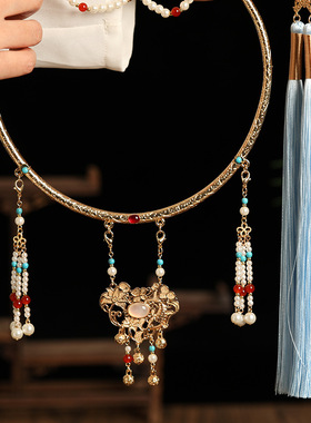 马面裙配饰汉服璎珞古风项链蓝色流苏背云晚明风明制项圈古装饰品