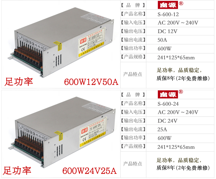 S-500W600W DC24V20A25A12V40A50A直流电机监控集中供电开关电源 - 图1