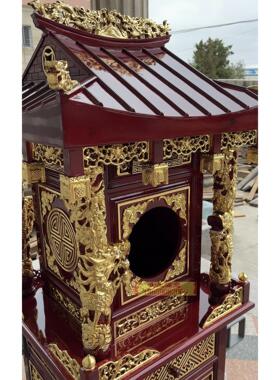 香亭香炉亭六角凉亭虎亭木雕工艺红木色安金亭轿香火亭定制香轿