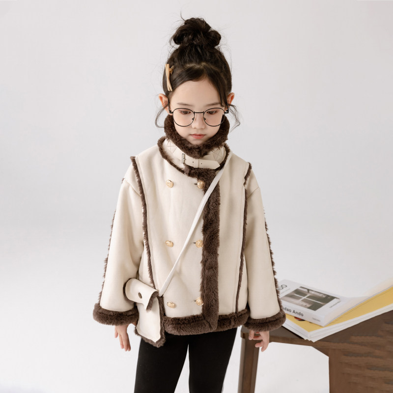 哈依鲁女童冬季新款小香风加绒外套儿童中大童仿皮草短款夹克皮衣,淘宝优惠券,粉丝福利购,淘宝优惠卷