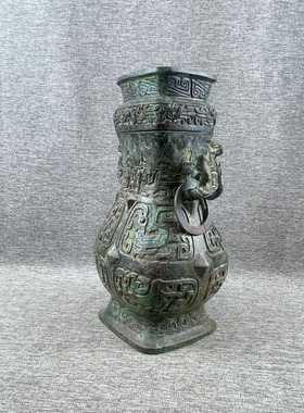 仿古青铜器狩猎纹壶莲鹤方壶摆件