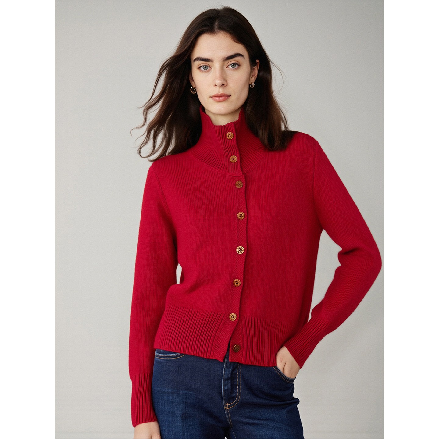 Basic House/百家好新年红高领羊绒针织衫女士冬季高级感软糯毛衣,淘宝优惠券,粉丝福利购,淘宝优惠卷