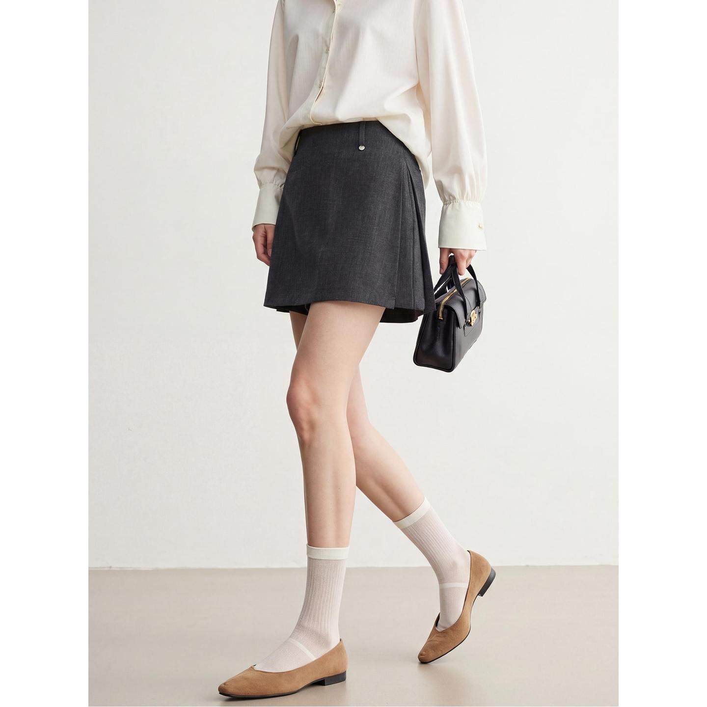 Basic House/百家好黑色开叉西装裤裙女2026春季新款显瘦A字短裙,淘宝优惠券,粉丝福利购,淘宝优惠卷