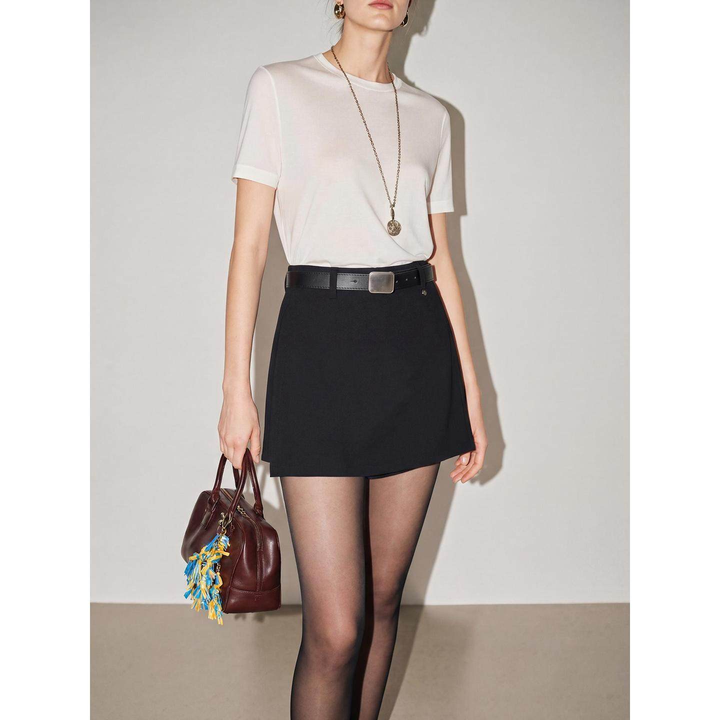 Basic House/百家好黑色开叉西装裤裙女2026春季新款显瘦A字短裙,淘宝优惠券,粉丝福利购,淘宝优惠卷