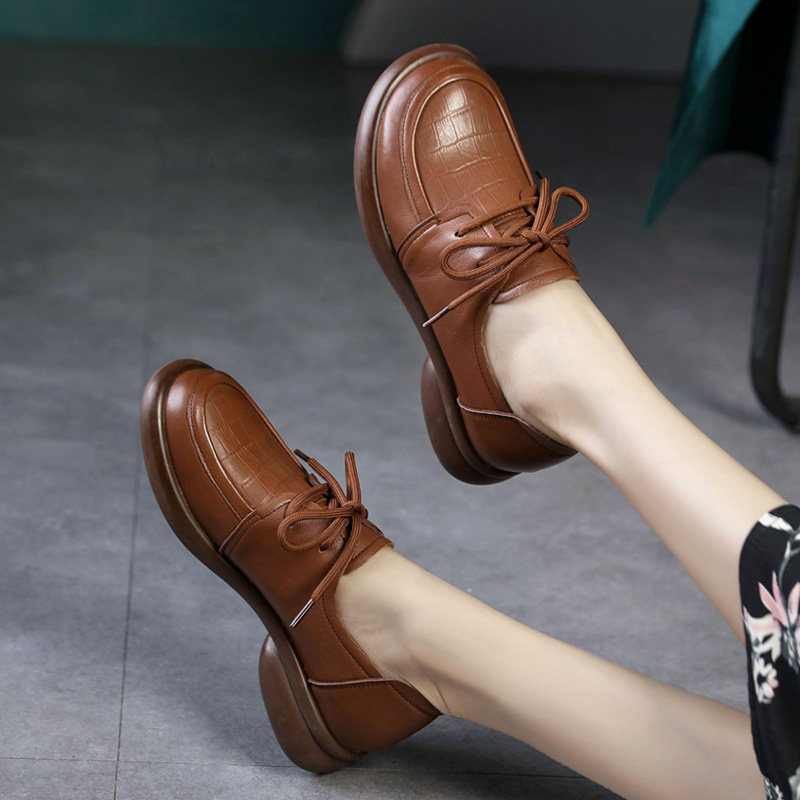 小皮鞋女真皮平底休闲鞋2025秋季新款复古系带乐福鞋大码软底单鞋,淘宝优惠券,粉丝福利购,淘宝优惠卷