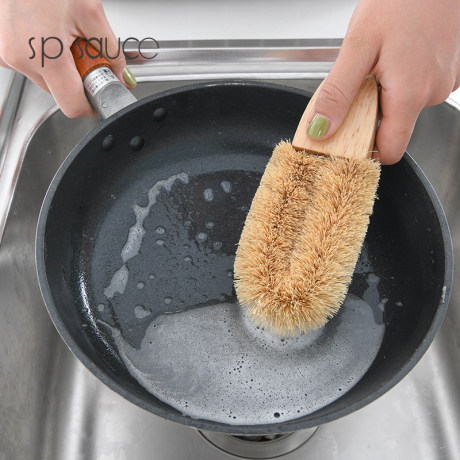 Japan Sp Sauce Pot Brush Artifact Coconut Palm Short Handle U Shaped Kitchen Brush Cleaning Tableware