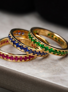 天然红宝石戒指满圈戒指排戒