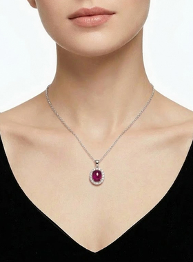 FIICCI菲伊奇 天然素面红宝石925纯银戴妃款锁骨链项链生日礼物