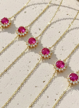 FIICCI菲伊奇 无烧天然红宝石18K黄金手链戴妃款钻石手链太阳花