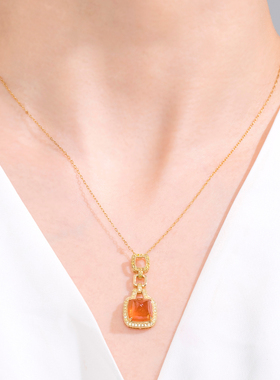 天然糖塔切割芬达石18K金项链