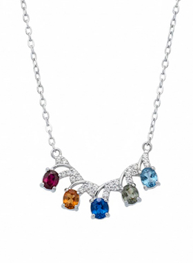 FIICCI菲伊奇 天然彩色蓝宝石925纯银项链锁骨链送女友闺蜜礼物