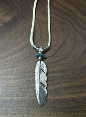 思涵银工坊Larry Smith余文乐同款925纯银雨覆羽鹿皮绳日潮项链