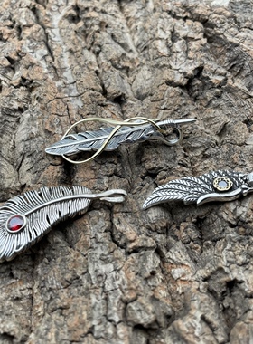 思涵银工坊镶钻羽毛直羽天使翅膀925纯银吊坠个性DIY配件小众银饰