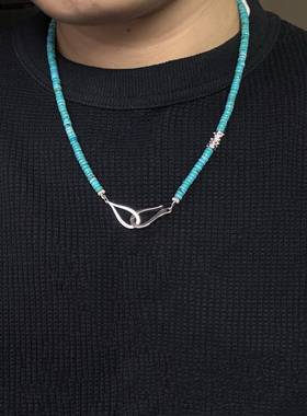 思涵银工坊LS925纯银鱼钩扣4.5mm天然松石男女同款小众日潮项链