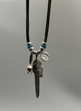 思涵银工坊LarrySmith925纯银石榴花风切羽鹿皮绳男女款日潮项链