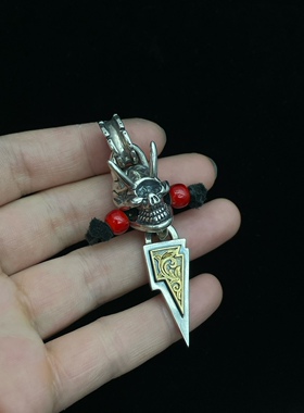 机车风骷髅吊坠925纯银男女同款